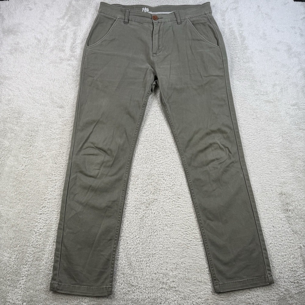 Mugsy Jeans Olives Pants Mens 32x28 Green Stretch Straight Chino Casual Pocket
